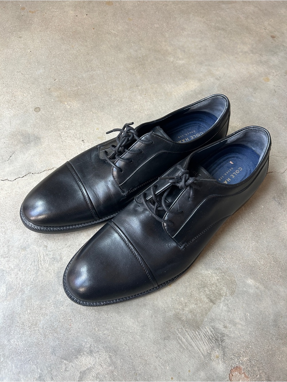 Cole Haan Black Leather Cap-Toe Derby Oxfords